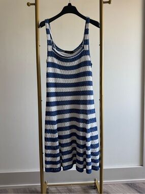 Ralph Lauren Navy and White Striped Knit Midi Dress